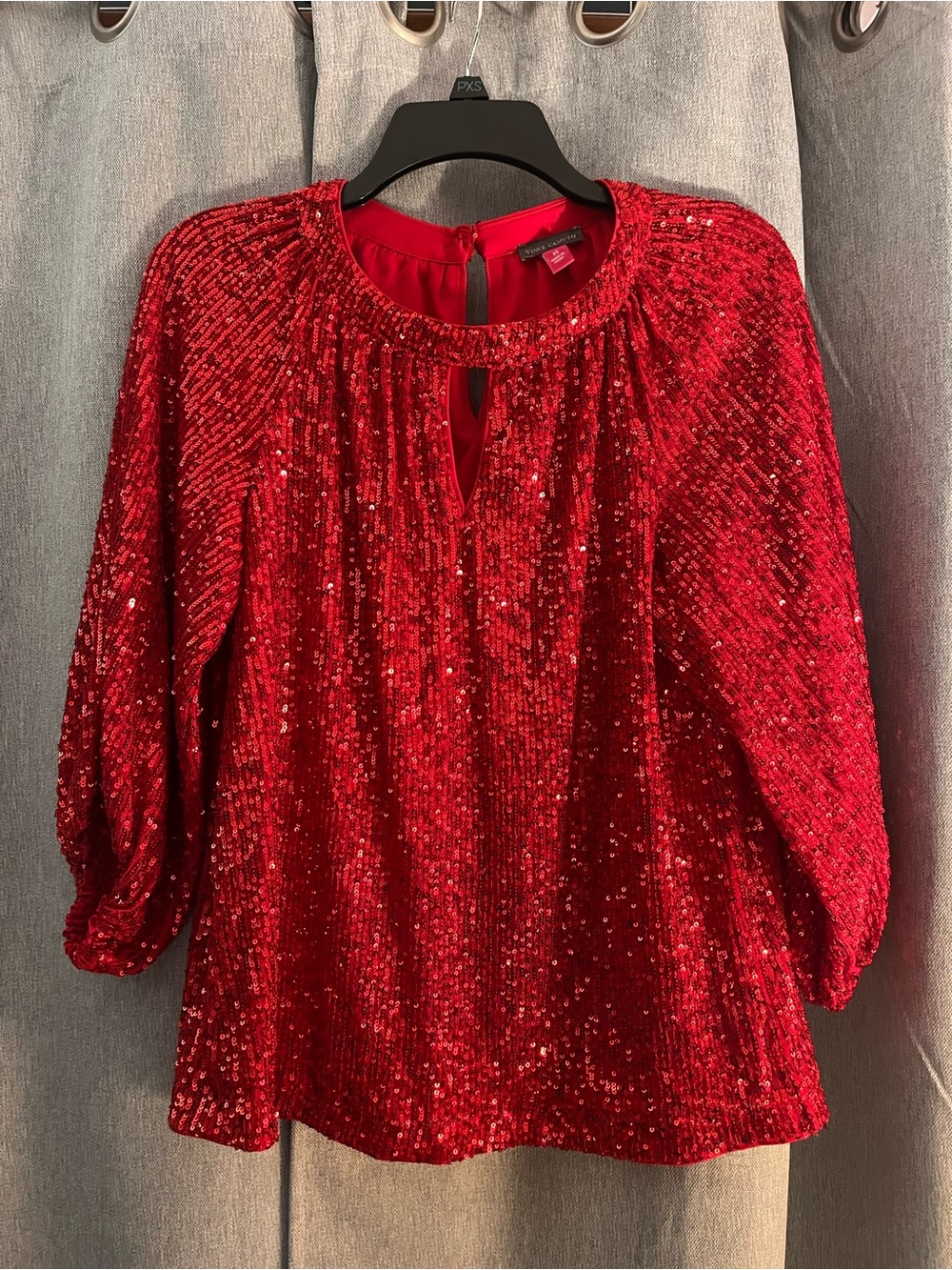 Vince Camuto Red Sequin Keyhole Blouse
